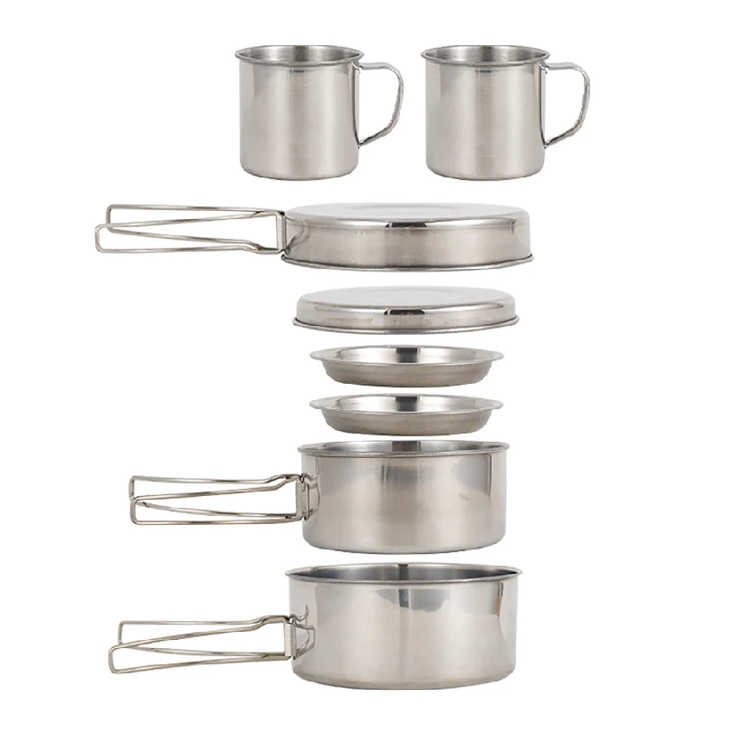 Campfire Cooking Anime - 8pcs/Set Camping Cookware Mess Kit Stainless