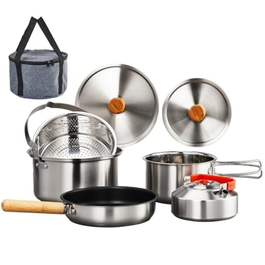 Camping Cooking Mess Kit - Camping Cookware Set, Lightweight Stainless Steel