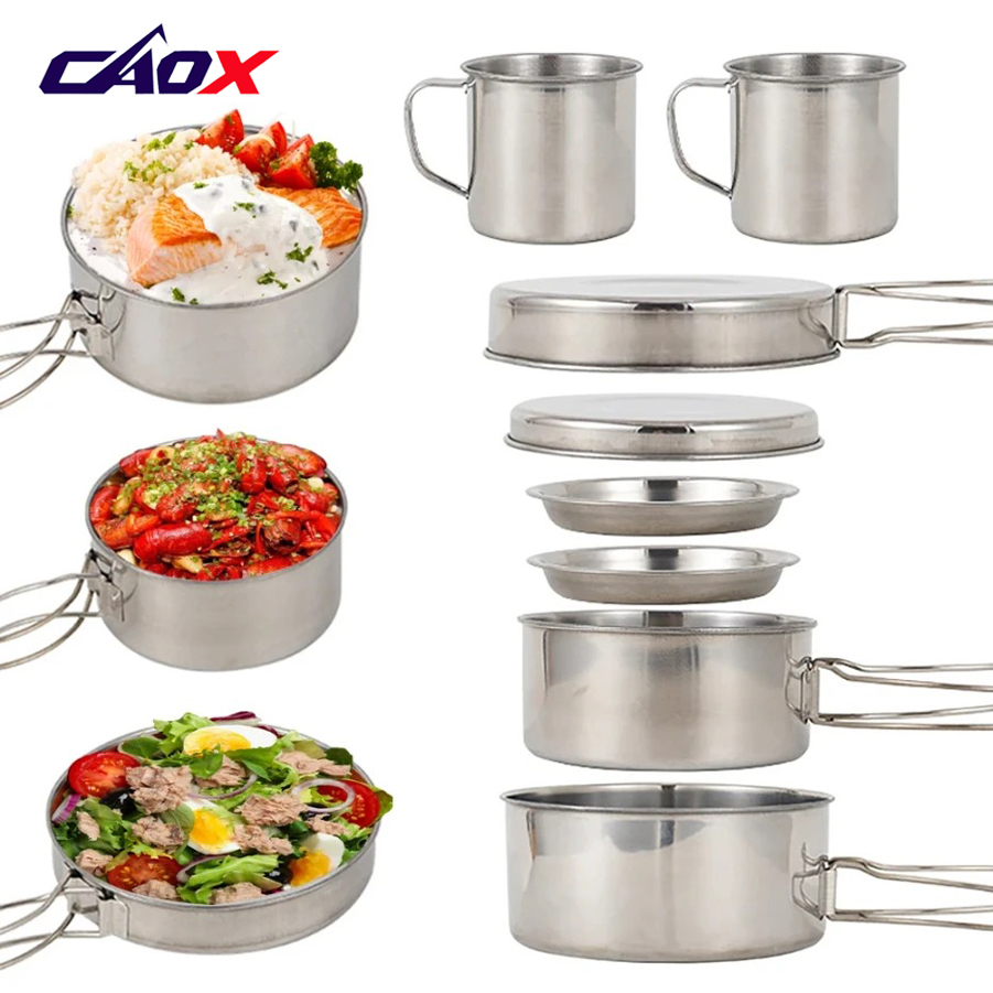 Camping Cooking Mess Kit - CAOX 8pcs/Set Camping Cookware Mess Kit