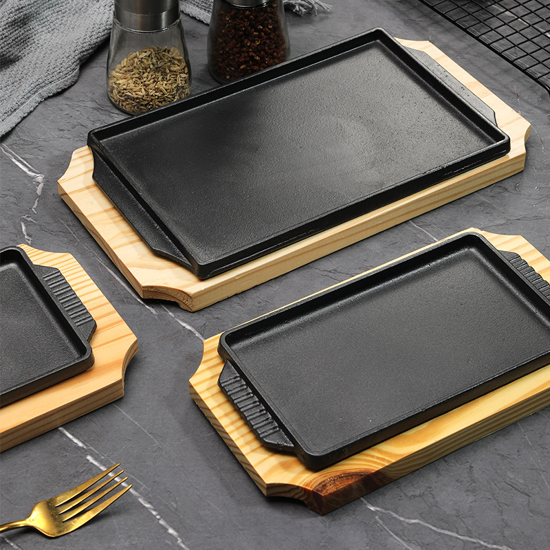 Camping Cooking Griddle - Cast Iron Teppanyaki Grill Plate Rectangle