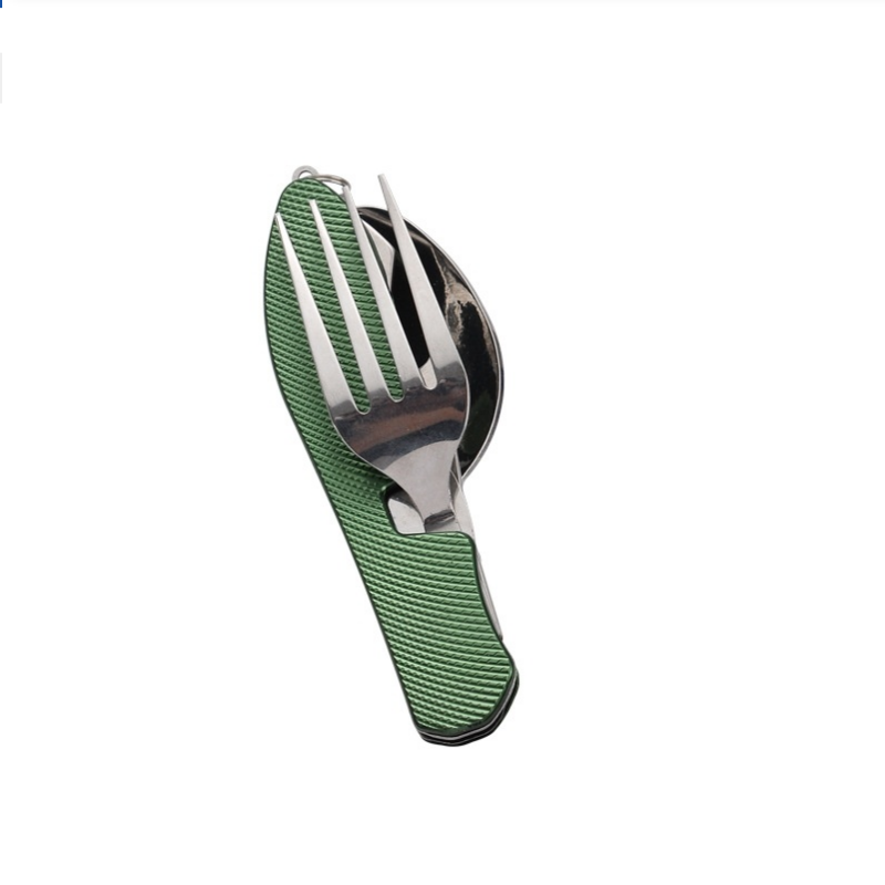 Camping Cooking Cutlery Set - Foldable Stainless Steel Cutlery Set, Integrated