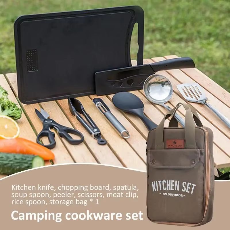 8pcs Camping Kitchen Cookware  - огляд і ціна Camping Cooking Cutlery Set